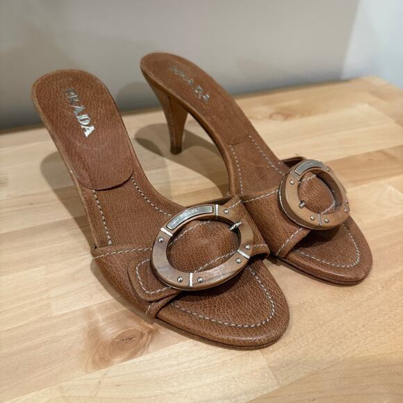 Prada Calzature Donna Wooden Buckle Slide Sandals - Women’s Size 36.5 - Picture 3 of 7